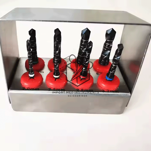 Dental Implant DRILLS KIT 8 Pcs Polished 3 Flute with FREE Bur Holder