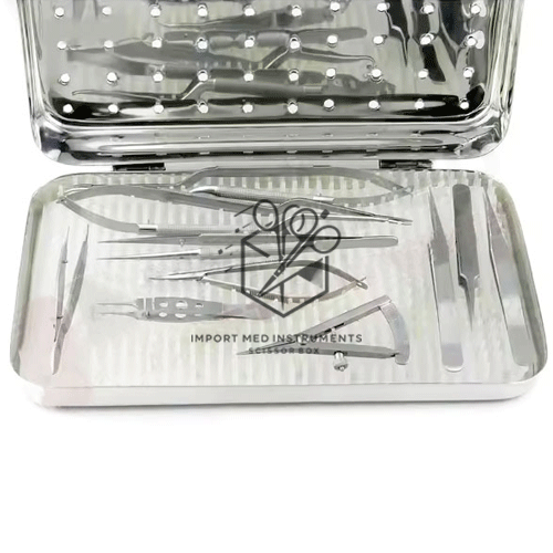 Micro Surgery Instruments Set of 10 Pcs with Sterilization Box & Silicone Matt Micro vascular instruments forceps